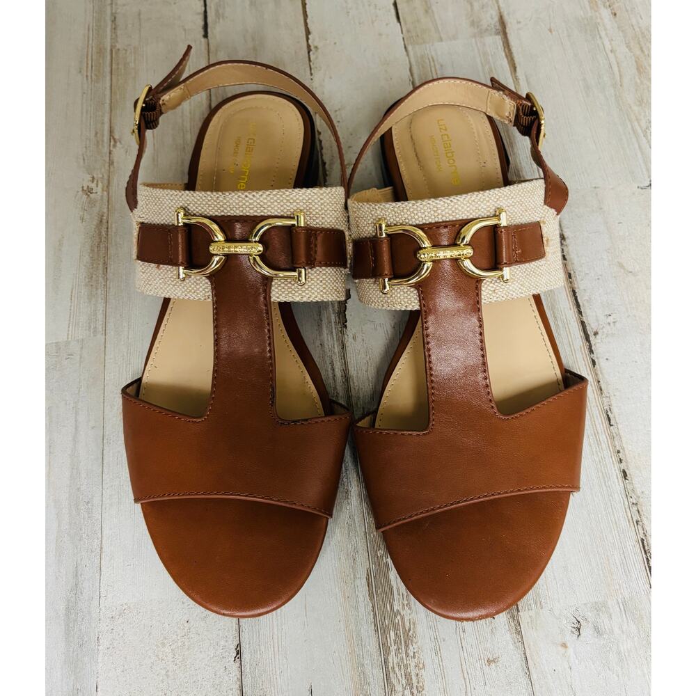 Liz Claiborne gold horse bit sandals with cloth Excellent sz 8.5
